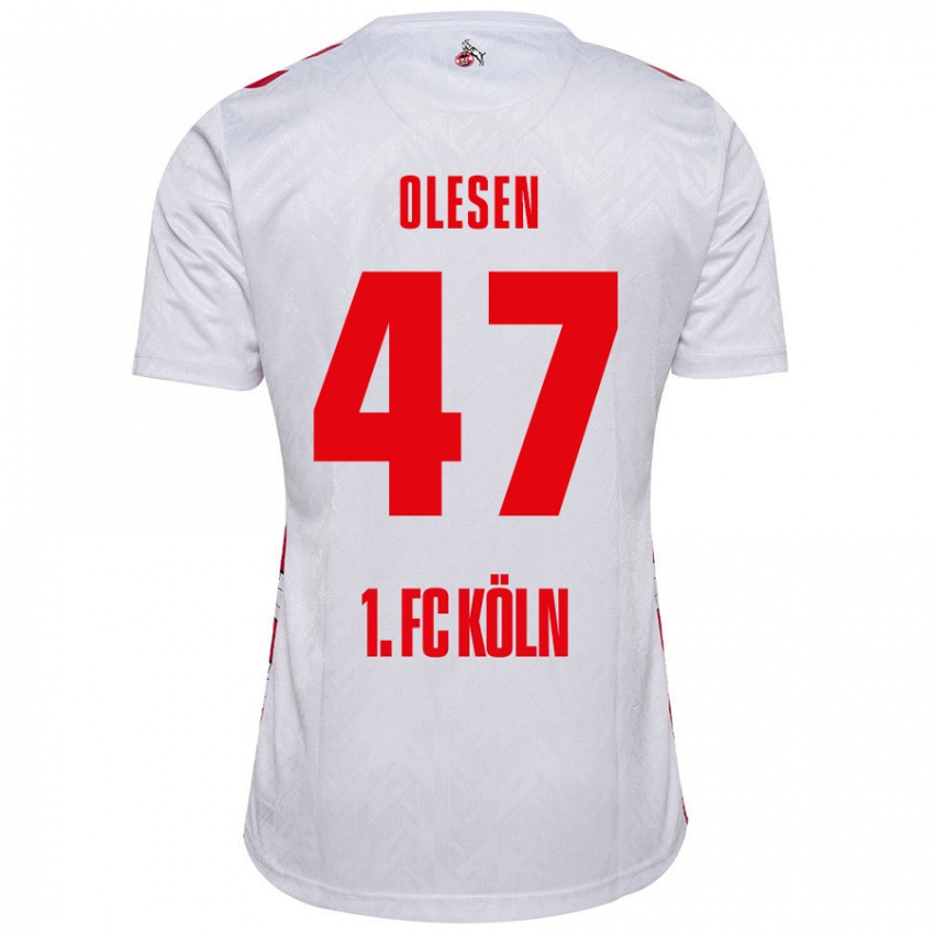 Niño Camiseta Mathias Olesen #47 Blanco Rojo 1ª Equipación 2024/25 La Camisa Chile