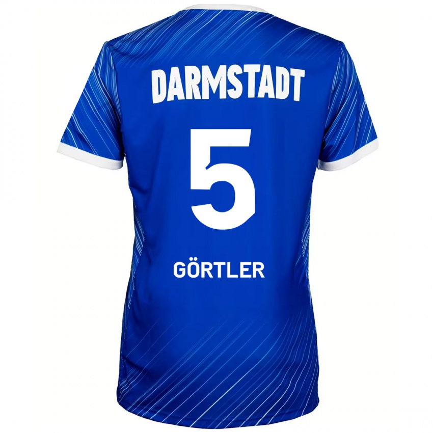 Niño Camiseta Bastian Görtler #5 Azul Blanco 1ª Equipación 2024/25 La Camisa Chile