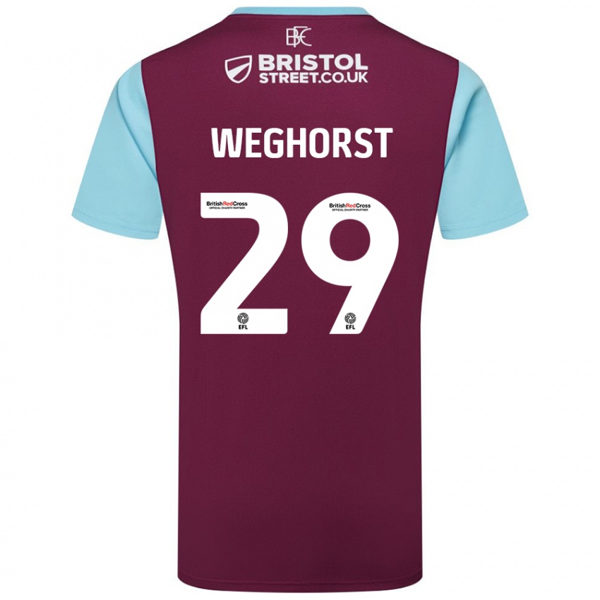 Niño Camiseta Wout Weghorst #29 Borgoña Azul Cielo 1ª Equipación 2024/25 La Camisa Chile