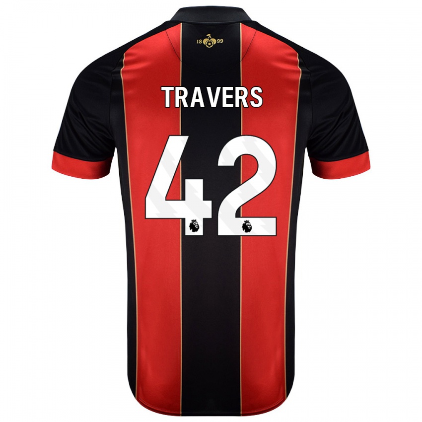 Niño Camiseta Mark Travers #42 Rojo Negro 1ª Equipación 2024/25 La Camisa Chile