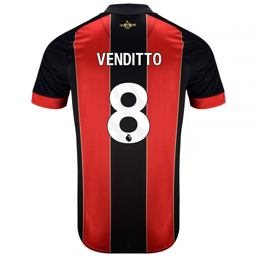 Niño Camiseta Olivia Venditto #8 Rojo Negro 1ª Equipación 2024/25 La Camisa Chile