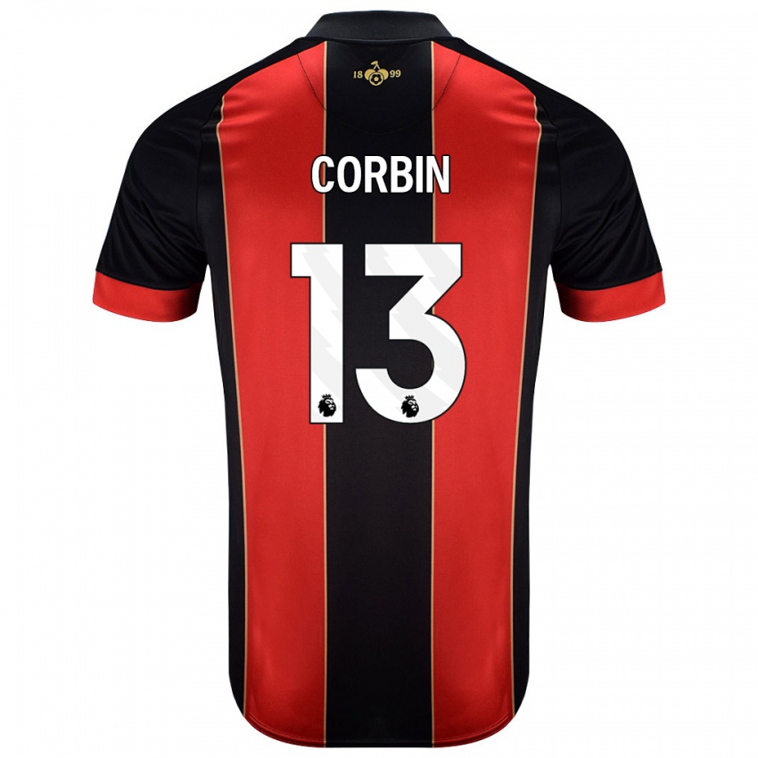 Niño Camiseta Helen Corbin #13 Rojo Negro 1ª Equipación 2024/25 La Camisa Chile