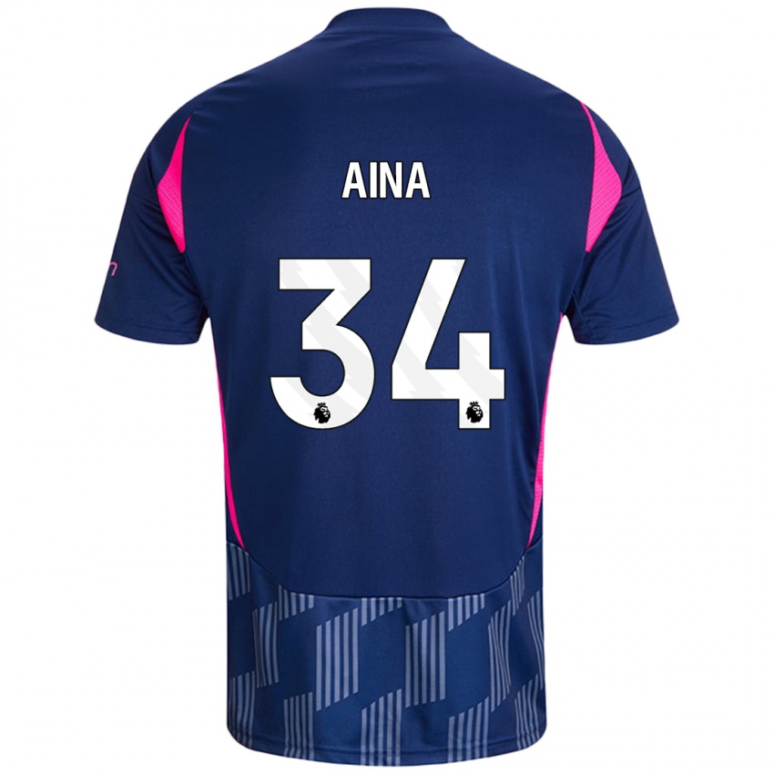 Niño Camiseta Ola Aina #34 Azul Real Rosa 2ª Equipación 2024/25 La Camisa Chile