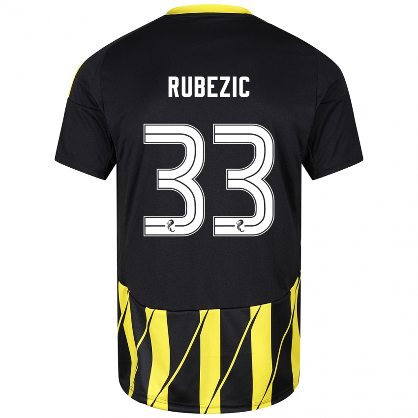 Niño Camiseta Slobodan Rubezic #33 Negro Amarillo 2ª Equipación 2024/25 La Camisa Chile