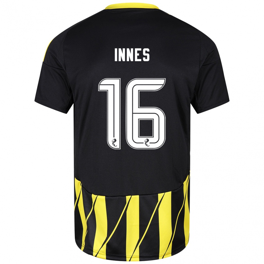 Niño Camiseta Hannah Innes #16 Negro Amarillo 2ª Equipación 2024/25 La Camisa Chile