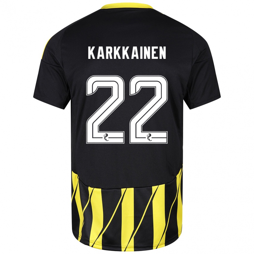 Niño Camiseta Elena Kärkkäinen #22 Negro Amarillo 2ª Equipación 2024/25 La Camisa Chile