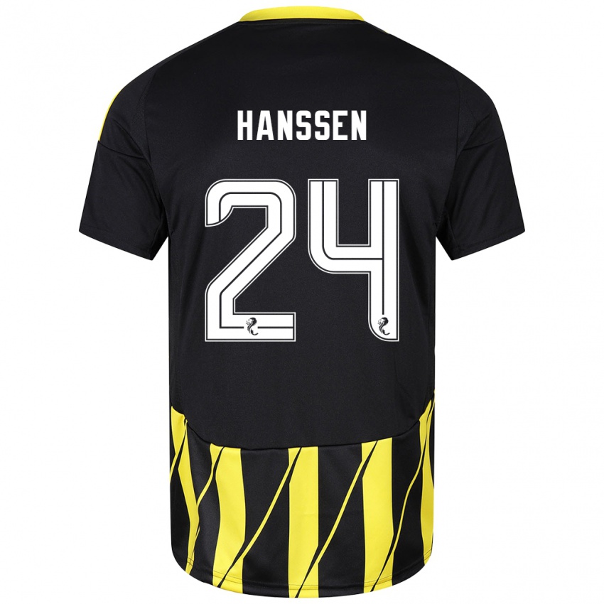 Niño Camiseta Nadine Hanssen #24 Negro Amarillo 2ª Equipación 2024/25 La Camisa Chile