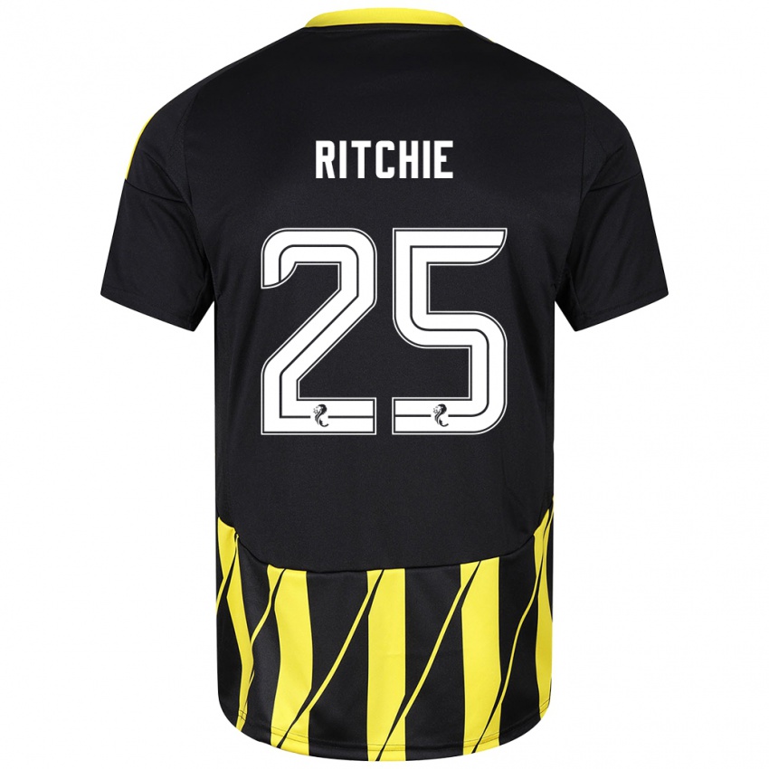 Niño Camiseta Tom Ritchie #25 Negro Amarillo 2ª Equipación 2024/25 La Camisa Chile