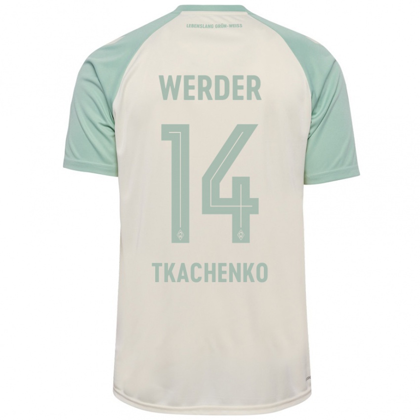 Niño Camiseta Oleksandr Tkachenko #14 Blanquecino Verde Claro 2ª Equipación 2024/25 La Camisa Chile