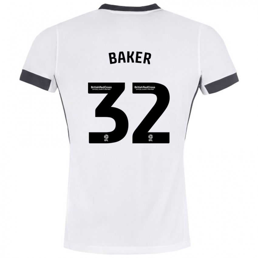 Niño Camiseta Ava Baker #32 Blanco Negro 2ª Equipación 2024/25 La Camisa Chile