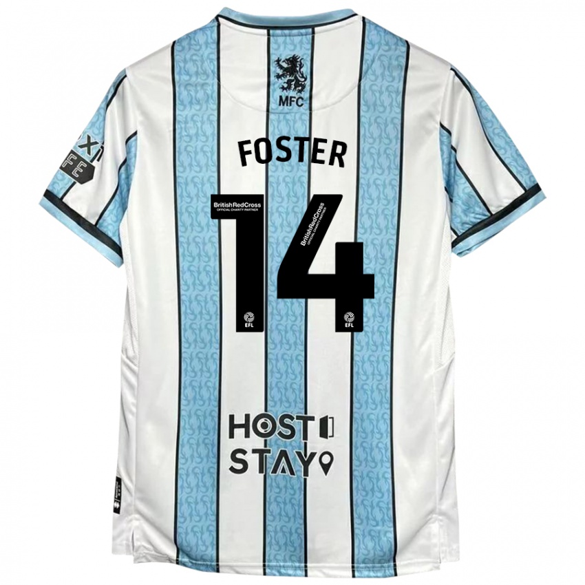 Niño Camiseta Emma Foster #14 Blanco Azul 2ª Equipación 2024/25 La Camisa Chile