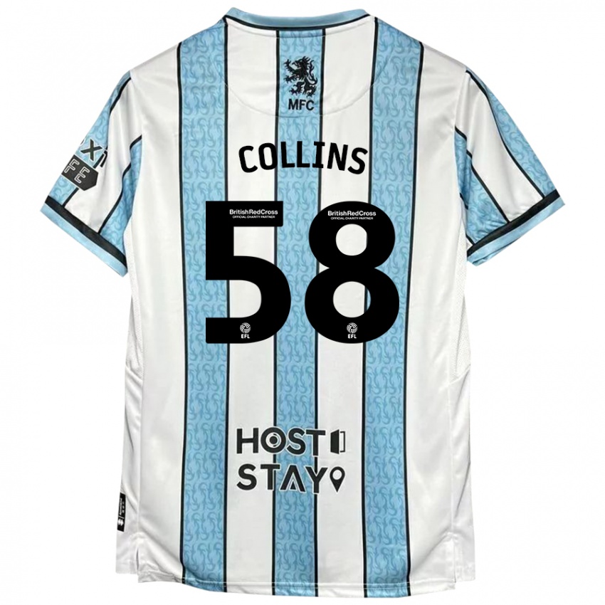 Niño Camiseta Sam Collins #58 Blanco Azul 2ª Equipación 2024/25 La Camisa Chile