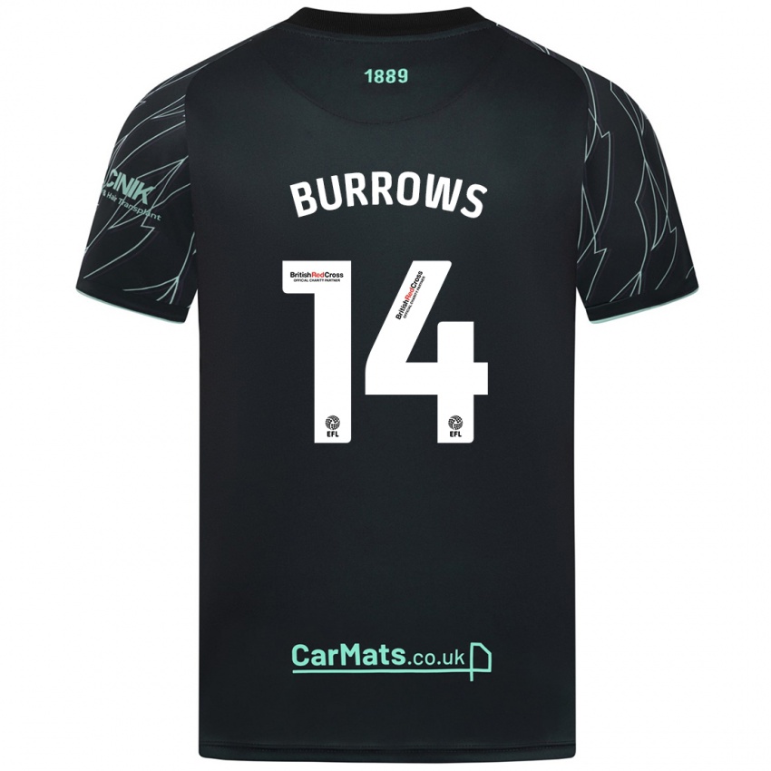 Niño Camiseta Harrison Burrows #14 Negro Verde 2ª Equipación 2024/25 La Camisa Chile