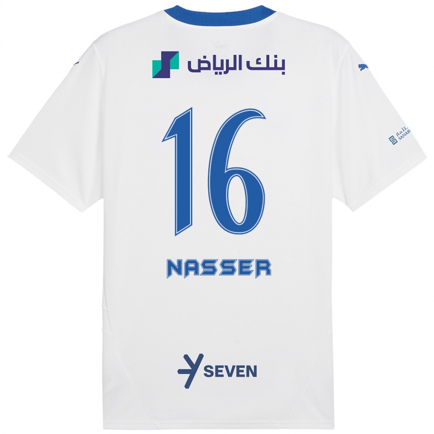 Niño Camiseta Nasser Al-Dawsari #16 Blanco Azul 2ª Equipación 2024/25 La Camisa Chile