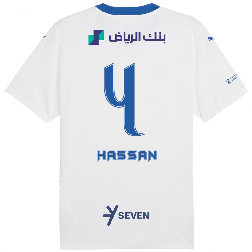 Niño Camiseta Eman Hassan #4 Blanco Azul 2ª Equipación 2024/25 La Camisa Chile