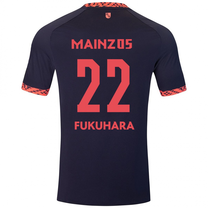 Niño Camiseta Yuuka Fukuhara #22 Azul Coral Rojo 2ª Equipación 2024/25 La Camisa Chile