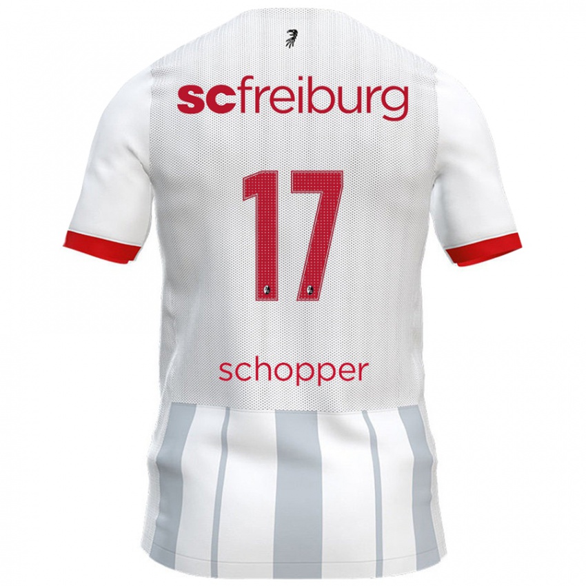 Niño Camiseta David Schopper #17 Blanco Gris 2ª Equipación 2024/25 La Camisa Chile