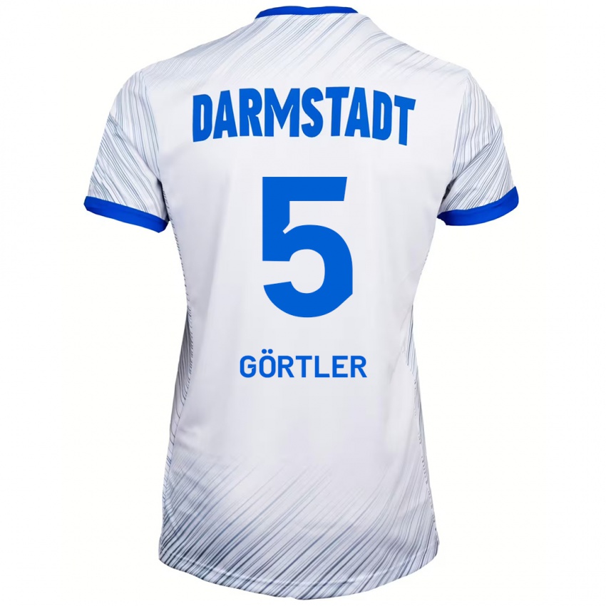 Niño Camiseta Bastian Görtler #5 Blanco Azul 2ª Equipación 2024/25 La Camisa Chile