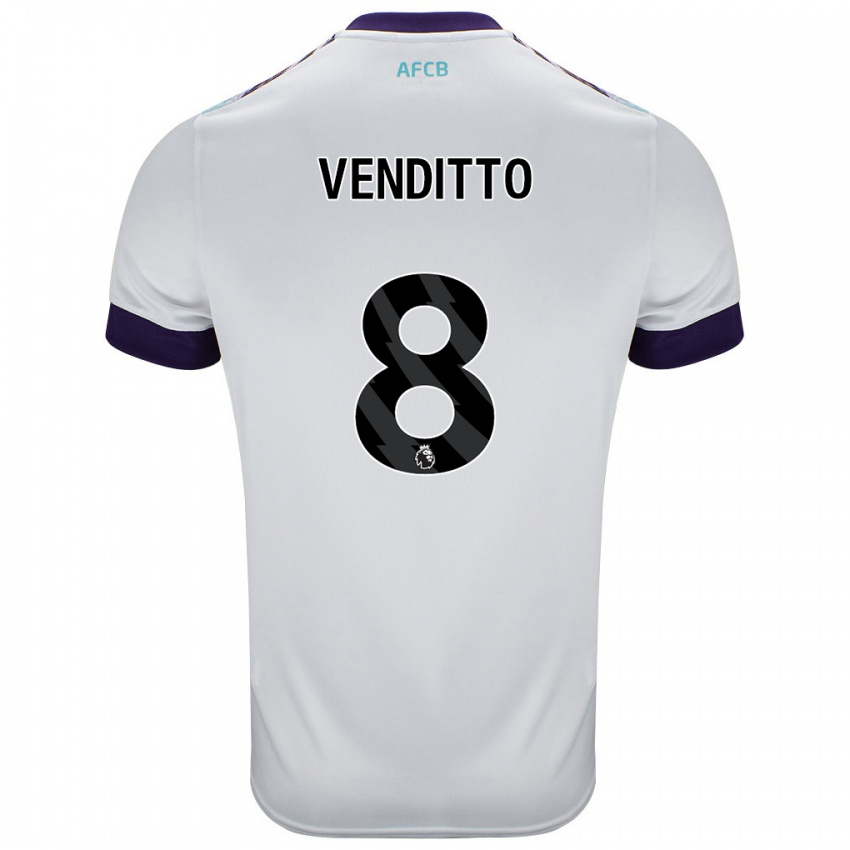 Niño Camiseta Olivia Venditto #8 Blanco Verde Púrpura 2ª Equipación 2024/25 La Camisa Chile