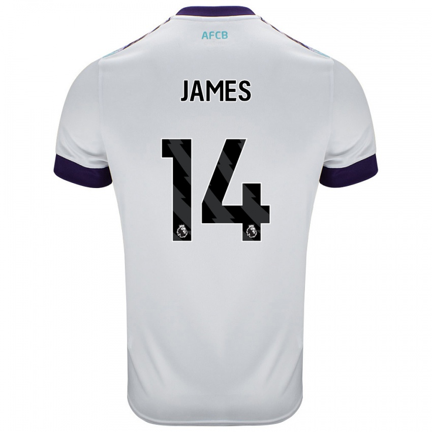 Niño Camiseta Katie James #14 Blanco Verde Púrpura 2ª Equipación 2024/25 La Camisa Chile