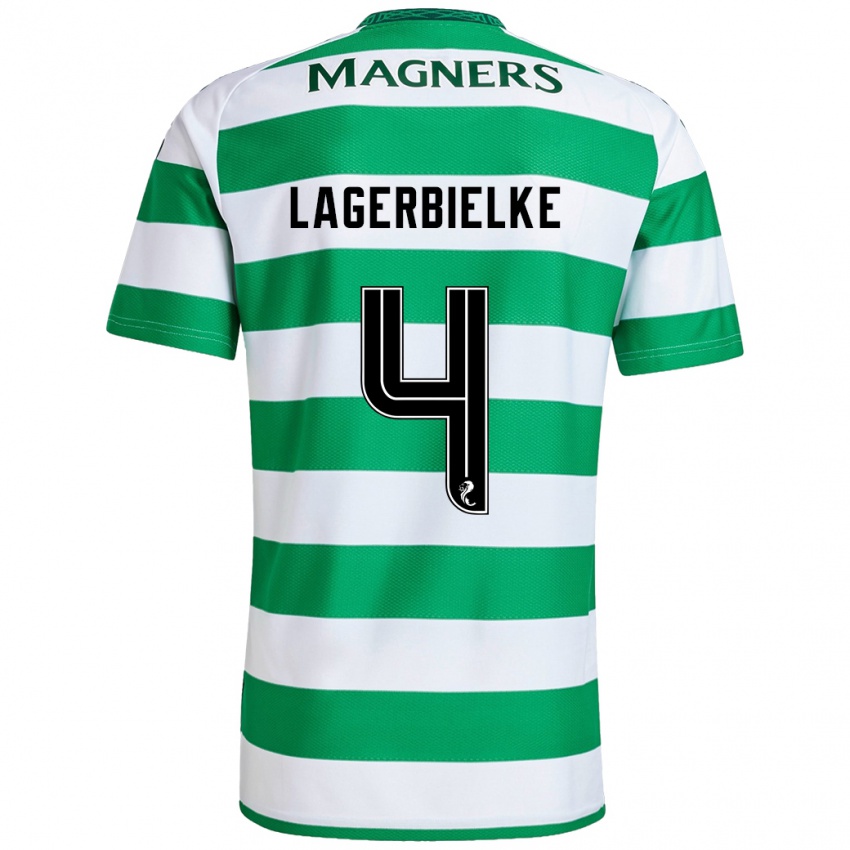 Hombre Camiseta Gustaf Lagerbielke #4 Verde Blanco 1ª Equipación 2024/25 La Camisa Chile