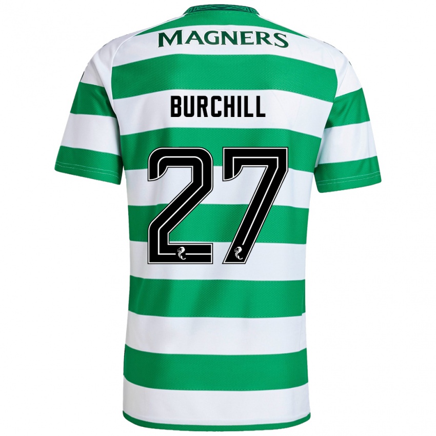 Hombre Camiseta Tiree Burchill #27 Verde Blanco 1ª Equipación 2024/25 La Camisa Chile