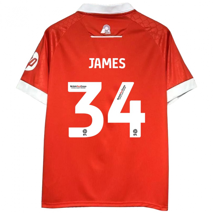 Hombre Camiseta Aaron James #34 Rojo Blanco 1ª Equipación 2024/25 La Camisa Chile