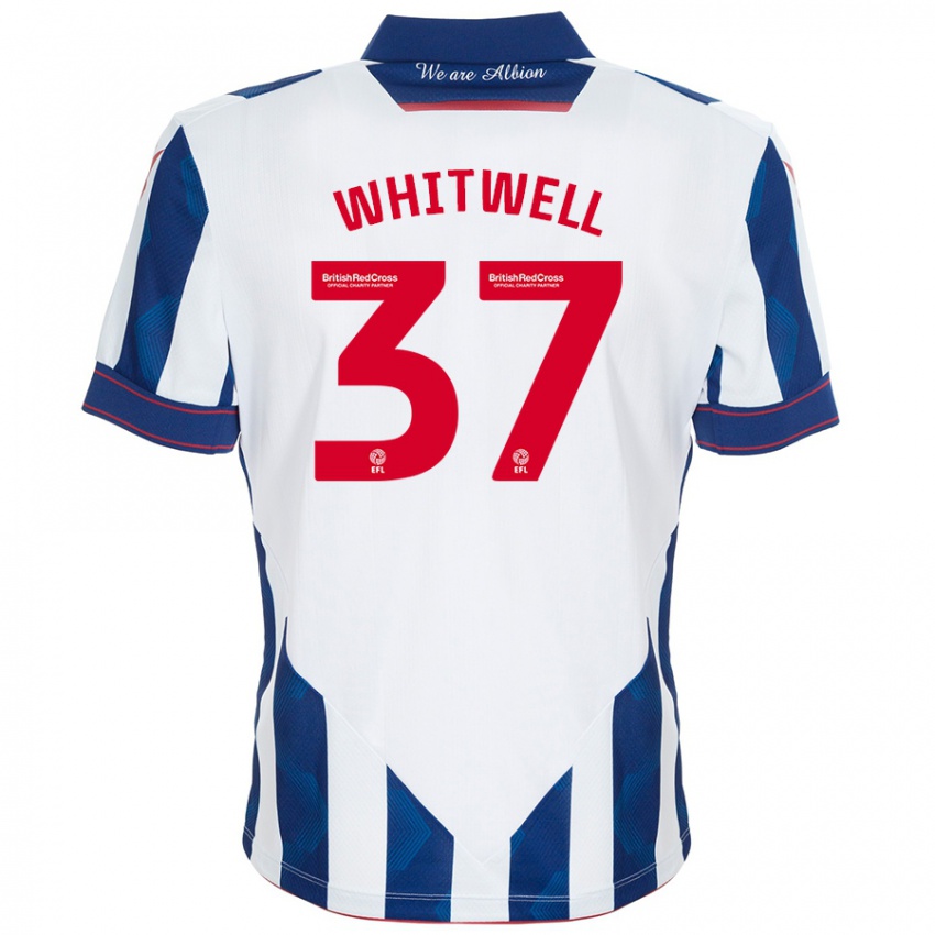 Hombre Camiseta Harry Whitwell #37 Blanco Azul Oscuro 1ª Equipación 2024/25 La Camisa Chile