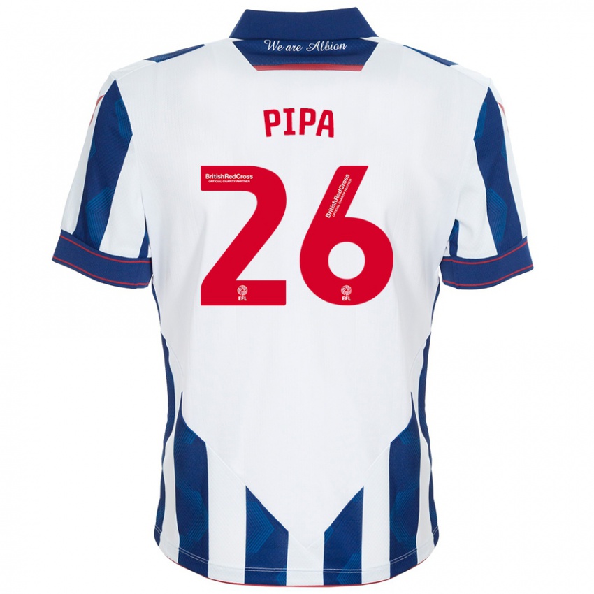 Hombre Camiseta Pipa #26 Blanco Azul Oscuro 1ª Equipación 2024/25 La Camisa Chile