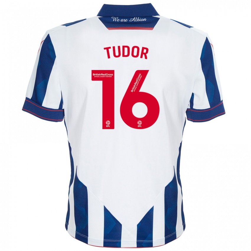 Hombre Camiseta Sophie Tudor #16 Blanco Azul Oscuro 1ª Equipación 2024/25 La Camisa Chile