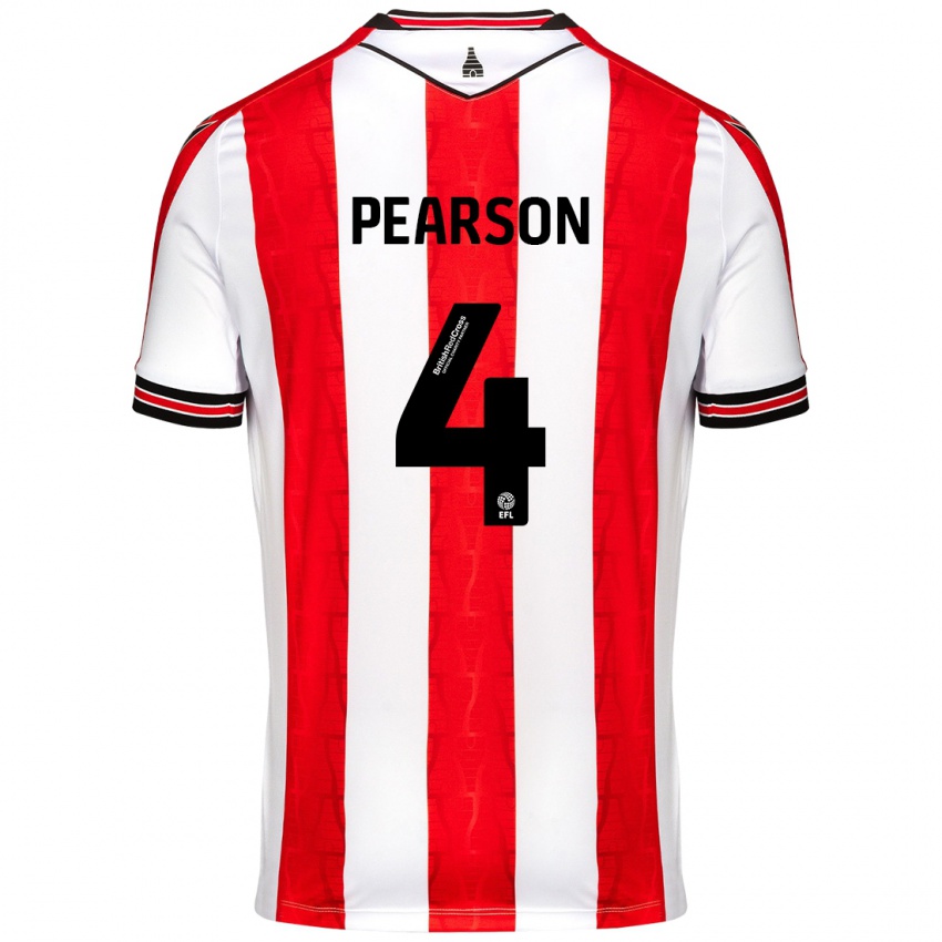 Hombre Camiseta Ben Pearson #4 Rojo Blanco 1ª Equipación 2024/25 La Camisa Chile