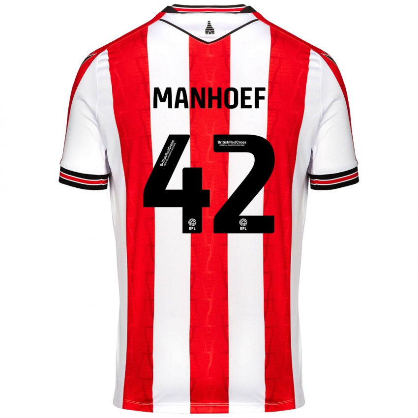 Hombre Camiseta Million Manhoef #42 Rojo Blanco 1ª Equipación 2024/25 La Camisa Chile