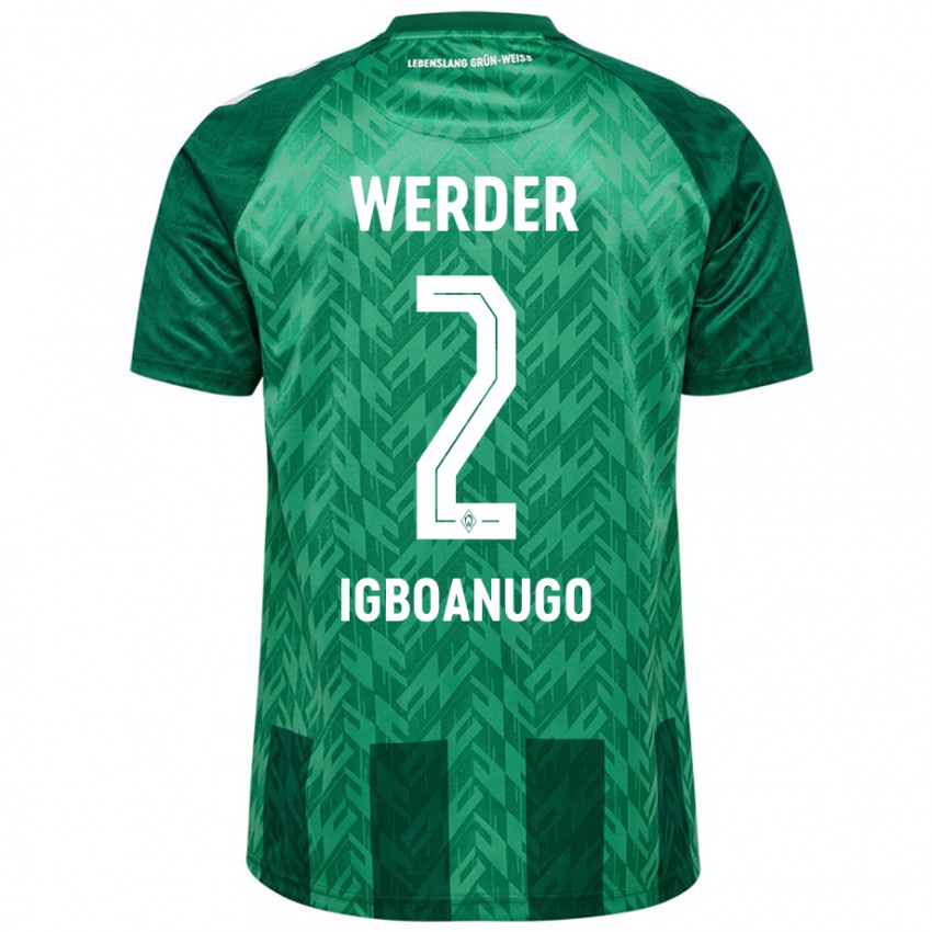 Hombre Camiseta David Igboanugo #2 Verde 1ª Equipación 2024/25 La Camisa Chile