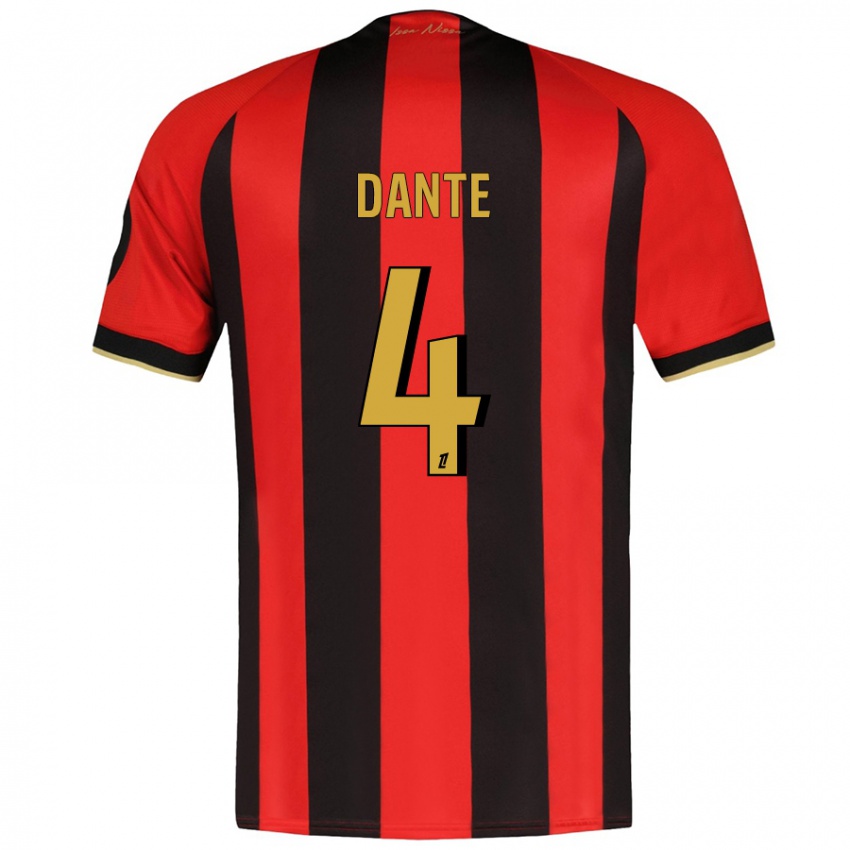 Hombre Camiseta Dante #4 Rojo Negro 1ª Equipación 2024/25 La Camisa Chile