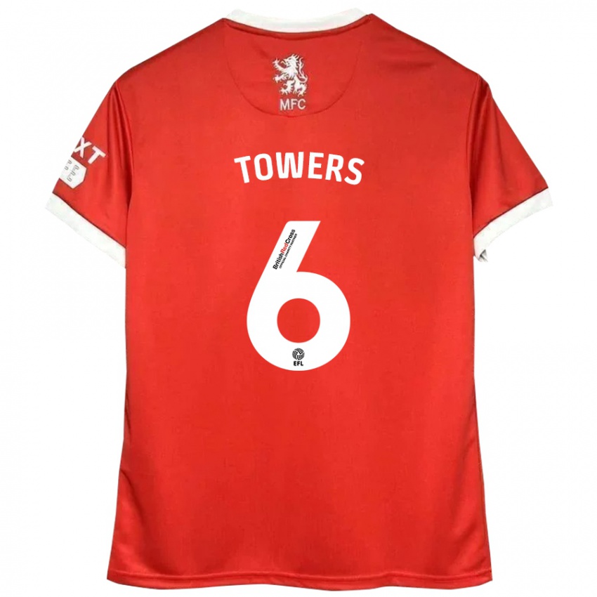 Hombre Camiseta Abby Towers #6 Rojo Blanco 1ª Equipación 2024/25 La Camisa Chile