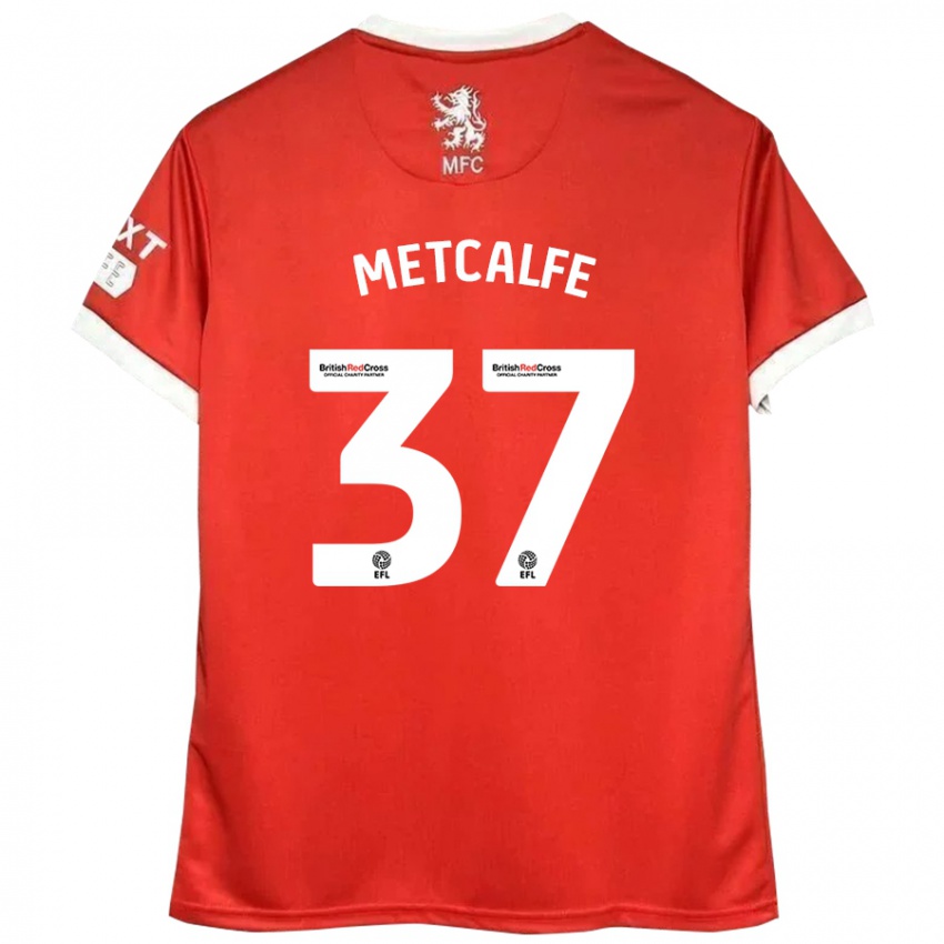 Hombre Camiseta Max Metcalfe #37 Rojo Blanco 1ª Equipación 2024/25 La Camisa Chile