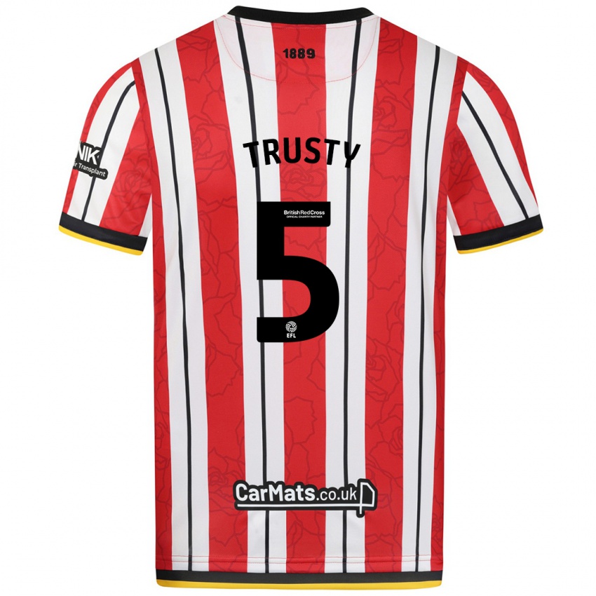 Hombre Camiseta Auston Trusty #5 Rojo Blanco Rayas 1ª Equipación 2024/25 La Camisa Chile