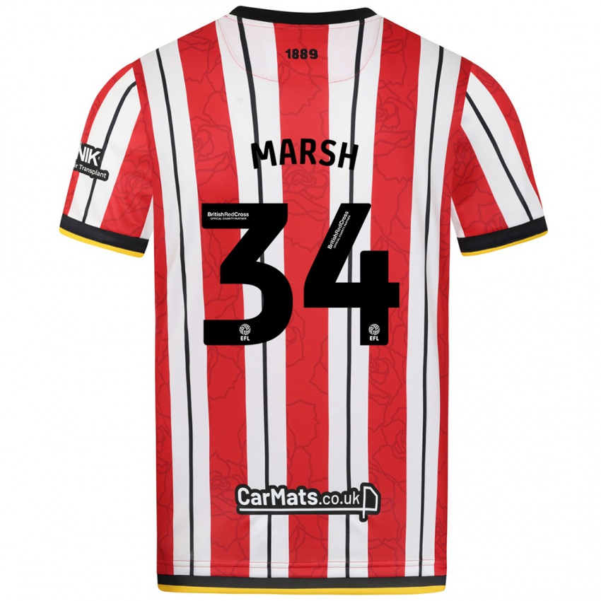 Hombre Camiseta Louie Marsh #34 Rojo Blanco Rayas 1ª Equipación 2024/25 La Camisa Chile