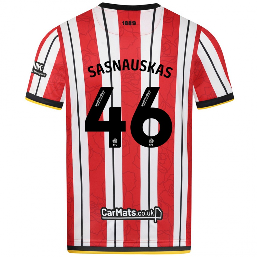 Hombre Camiseta Dovydas Sasnauskas #46 Rojo Blanco Rayas 1ª Equipación 2024/25 La Camisa Chile