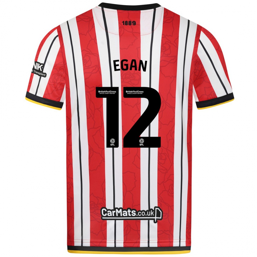 Hombre Camiseta John Egan #12 Rojo Blanco Rayas 1ª Equipación 2024/25 La Camisa Chile