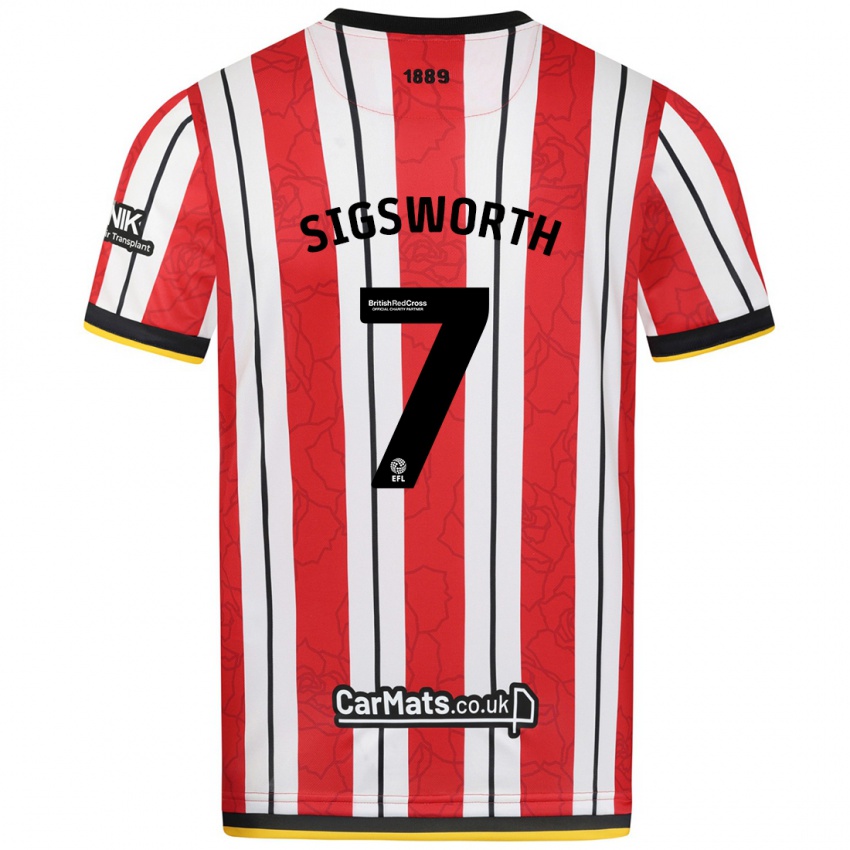 Hombre Camiseta Jess Sigsworth #7 Rojo Blanco Rayas 1ª Equipación 2024/25 La Camisa Chile