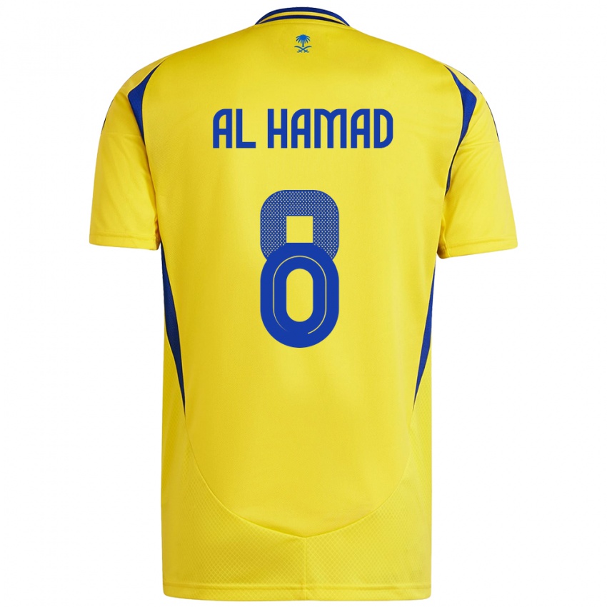 Hombre Camiseta Sara Al-Hamad #8 Amarillo Azul 1ª Equipación 2024/25 La Camisa Chile