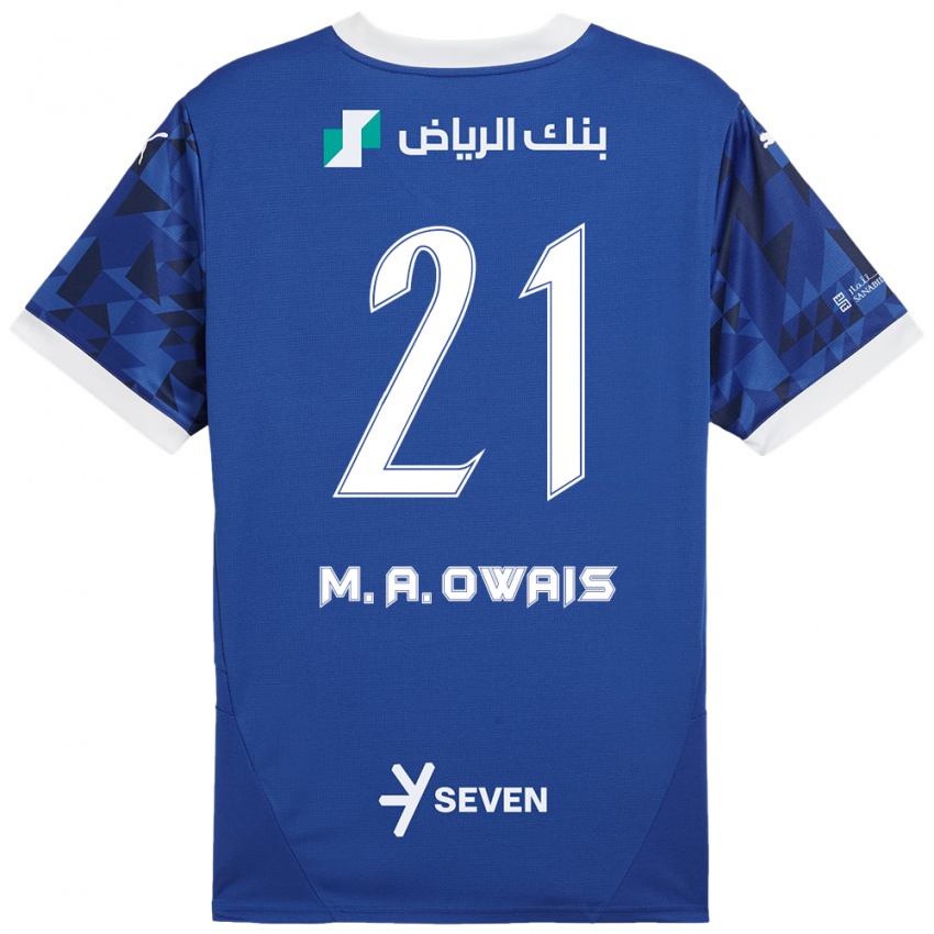 Hombre Camiseta Mohammed Al-Owais #21 Azul Oscuro Blanco 1ª Equipación 2024/25 La Camisa Chile