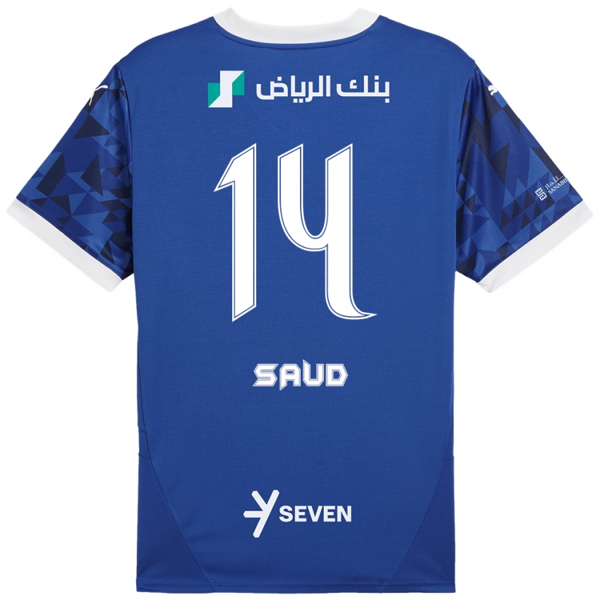 Hombre Camiseta Nouf Saud #14 Azul Oscuro Blanco 1ª Equipación 2024/25 La Camisa Chile