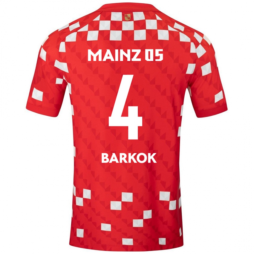 Hombre Camiseta Aymen Barkok #4 Blanco Rojo 1ª Equipación 2024/25 La Camisa Chile