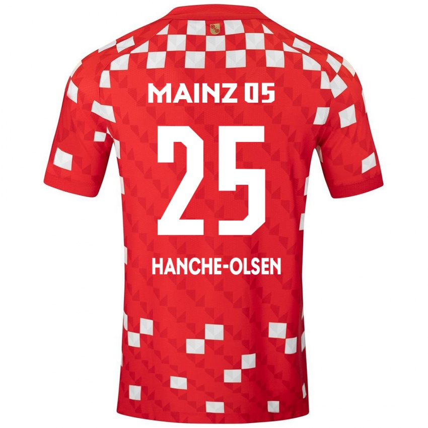 Hombre Camiseta Andreas Hanche-Olsen #25 Blanco Rojo 1ª Equipación 2024/25 La Camisa Chile