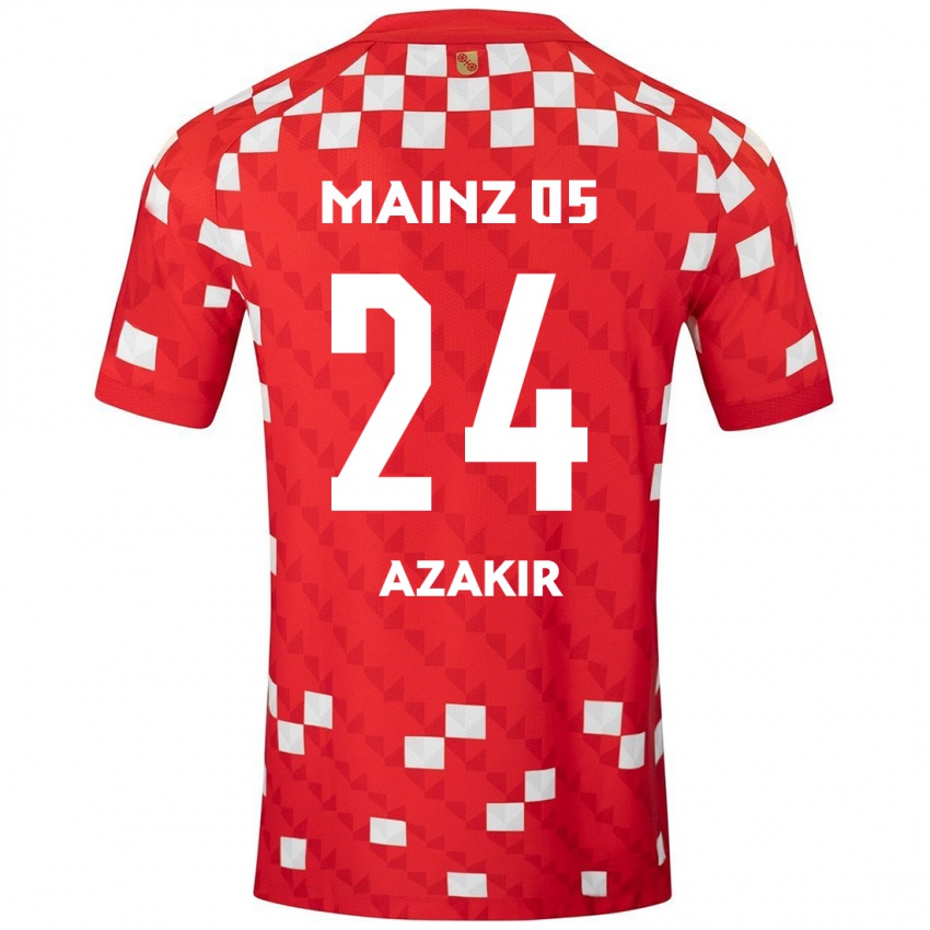 Hombre Camiseta Dennis Azakir #24 Blanco Rojo 1ª Equipación 2024/25 La Camisa Chile