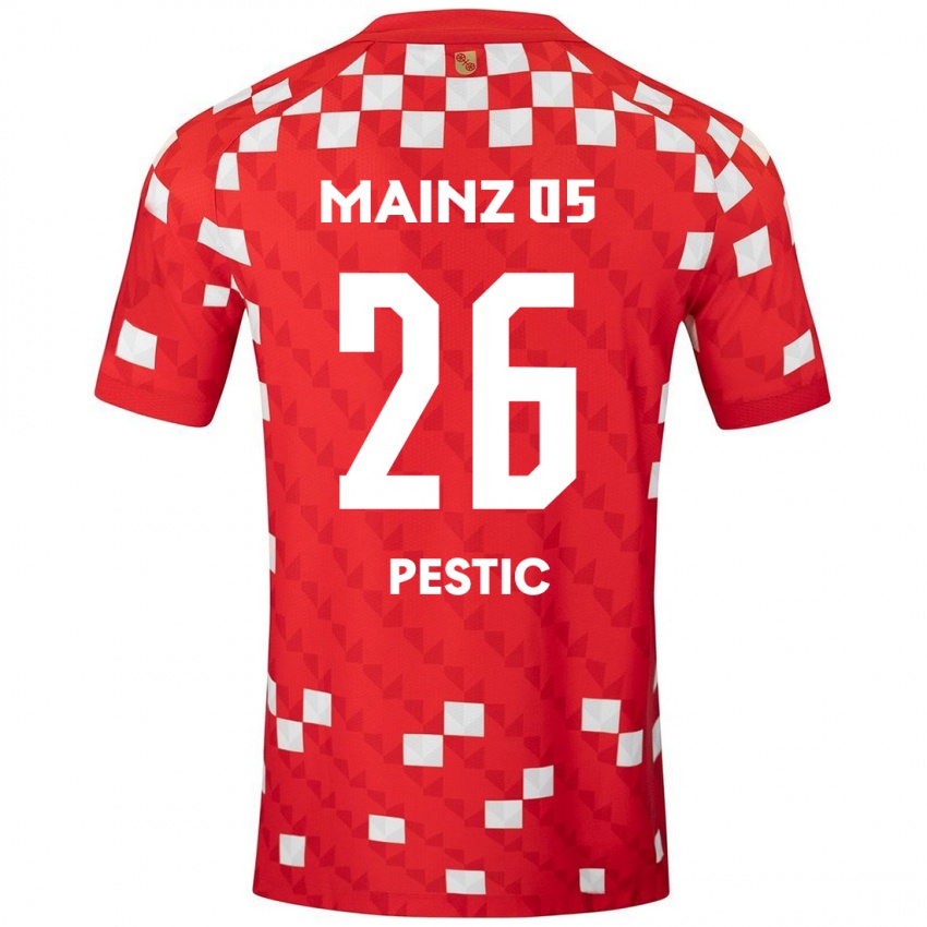 Hombre Camiseta Dominik Pestic #26 Blanco Rojo 1ª Equipación 2024/25 La Camisa Chile