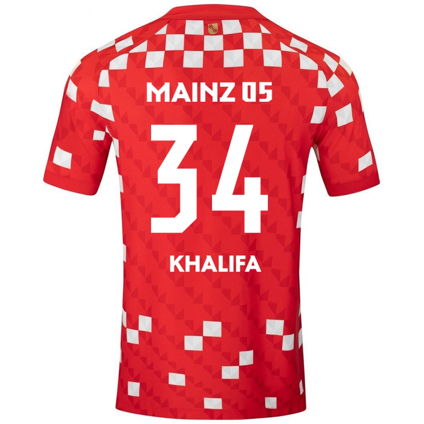 Hombre Camiseta Sarah Khalifa #34 Blanco Rojo 1ª Equipación 2024/25 La Camisa Chile