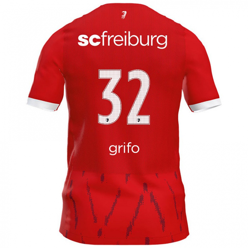 Hombre Camiseta Vincenzo Grifo #32 Rojo 1ª Equipación 2024/25 La Camisa Chile